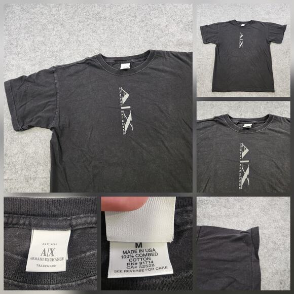 VTG Armani Exchange T Shirt Mens M Medium Black Made USA A/X Logo Graphic Tee - Picture 1 of 10